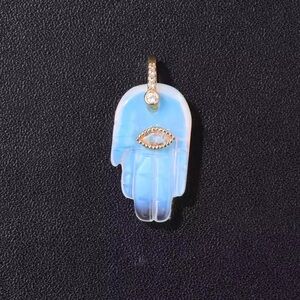 Hamsa Fatima Hand Opal Natural Stone Pendant Charm